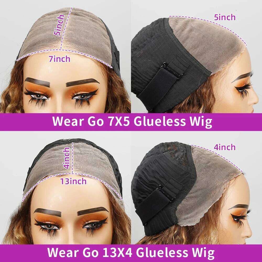 Highlight Ombre 13x4 Ready To Wear Honey Colored 7x5 Deep Wave Glueless Wig Pre Cut Curly Human Hair Wigs
