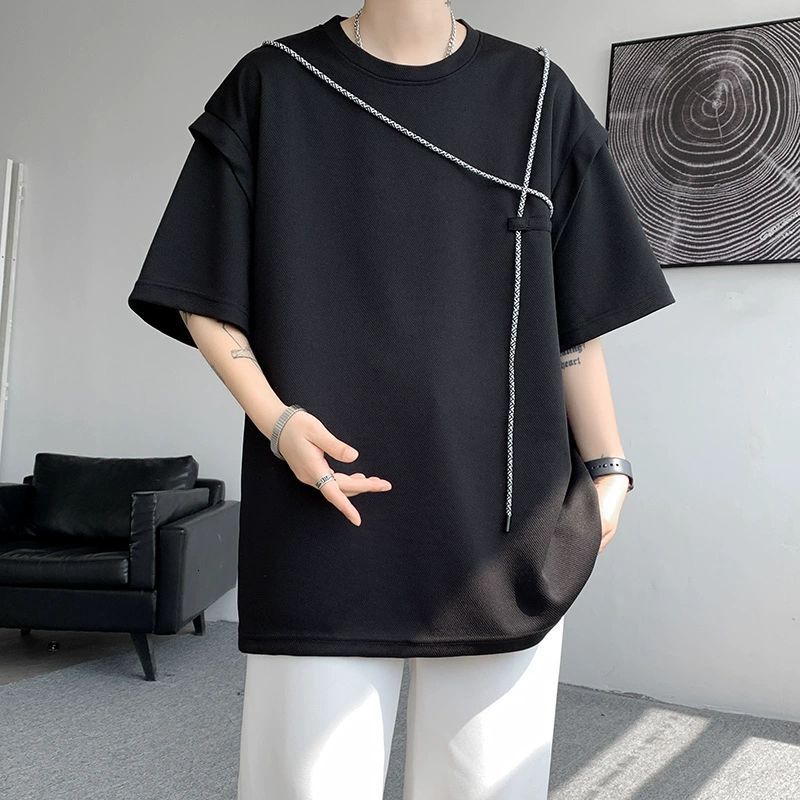Fake Designer Short Sleeves Two-piece Short Sleeve T-shirt For Men, Summer Design Sense, Niche American Retro High Street Trendy Brand, Loose Heavywei
