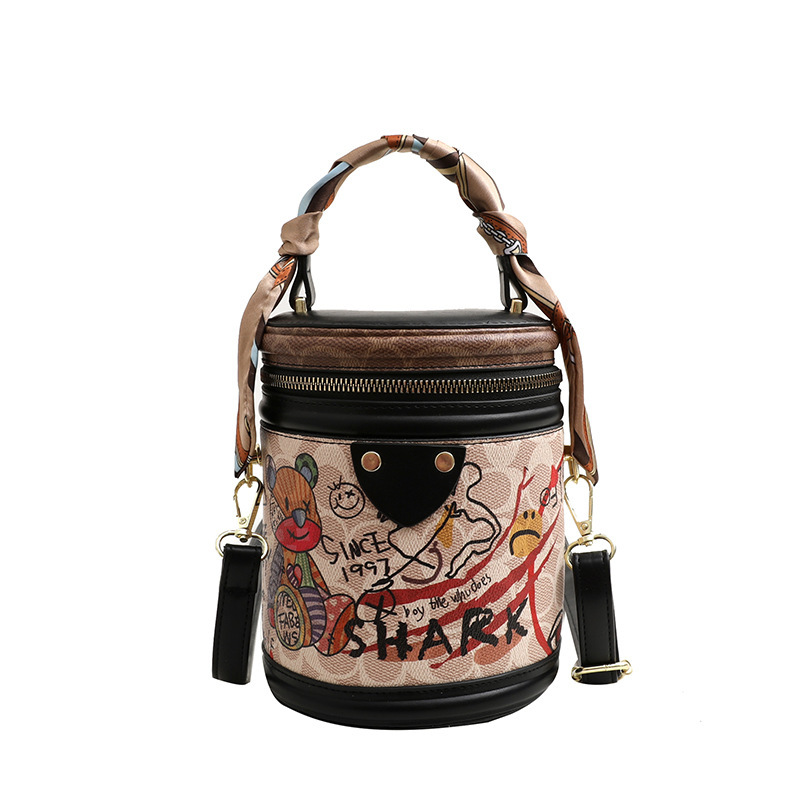 Free Shipping Designer Women's Bucket Bag, High-end Texture, Bear Graffiti, Single Shoulder Crossbody Bag, New Fashionable Multifunctional Handba