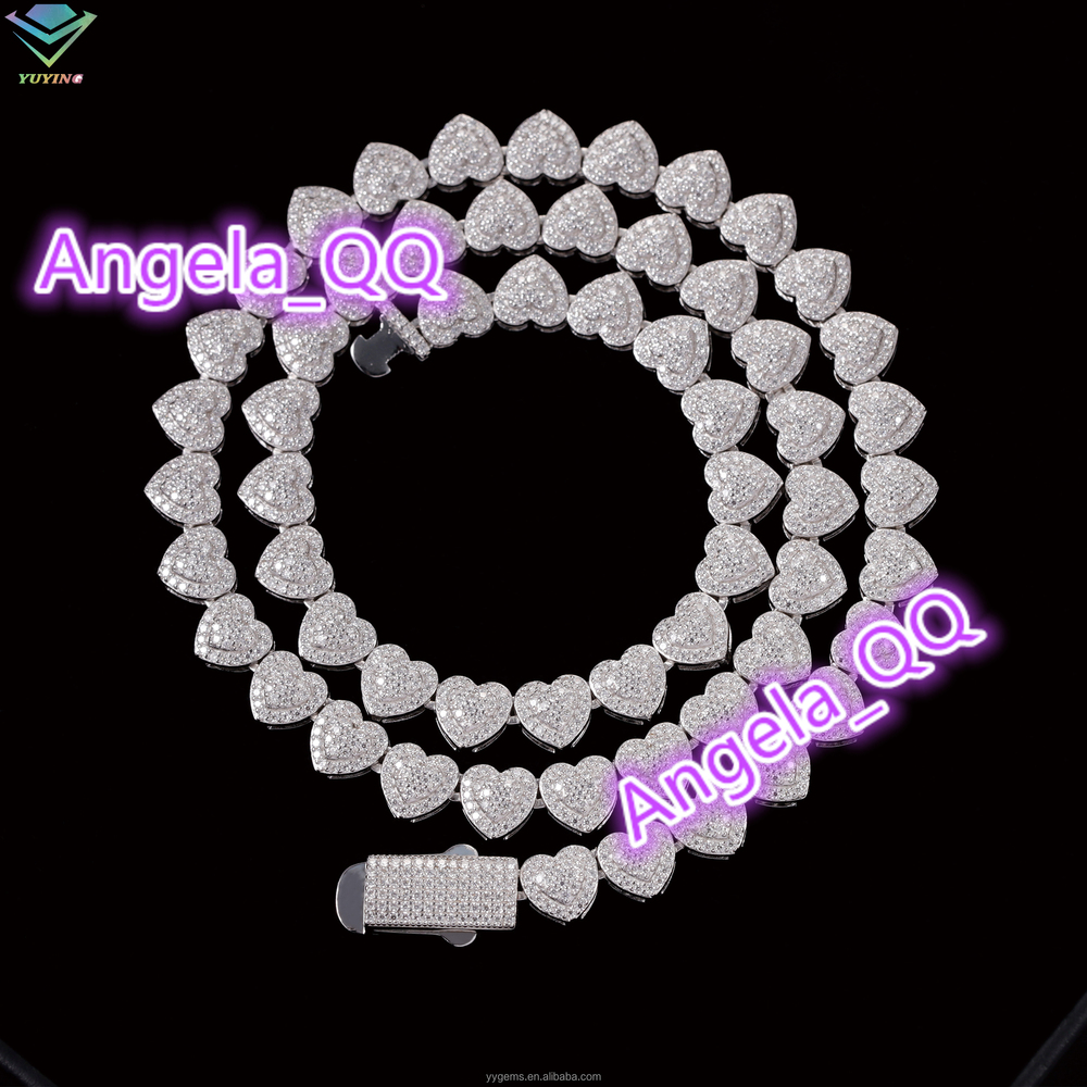 Popular Heart Style VVS Moissanite Iced Out Chain Wide 925 Sterling Silver Diamond Rapper Necklace Cuban Link Chain