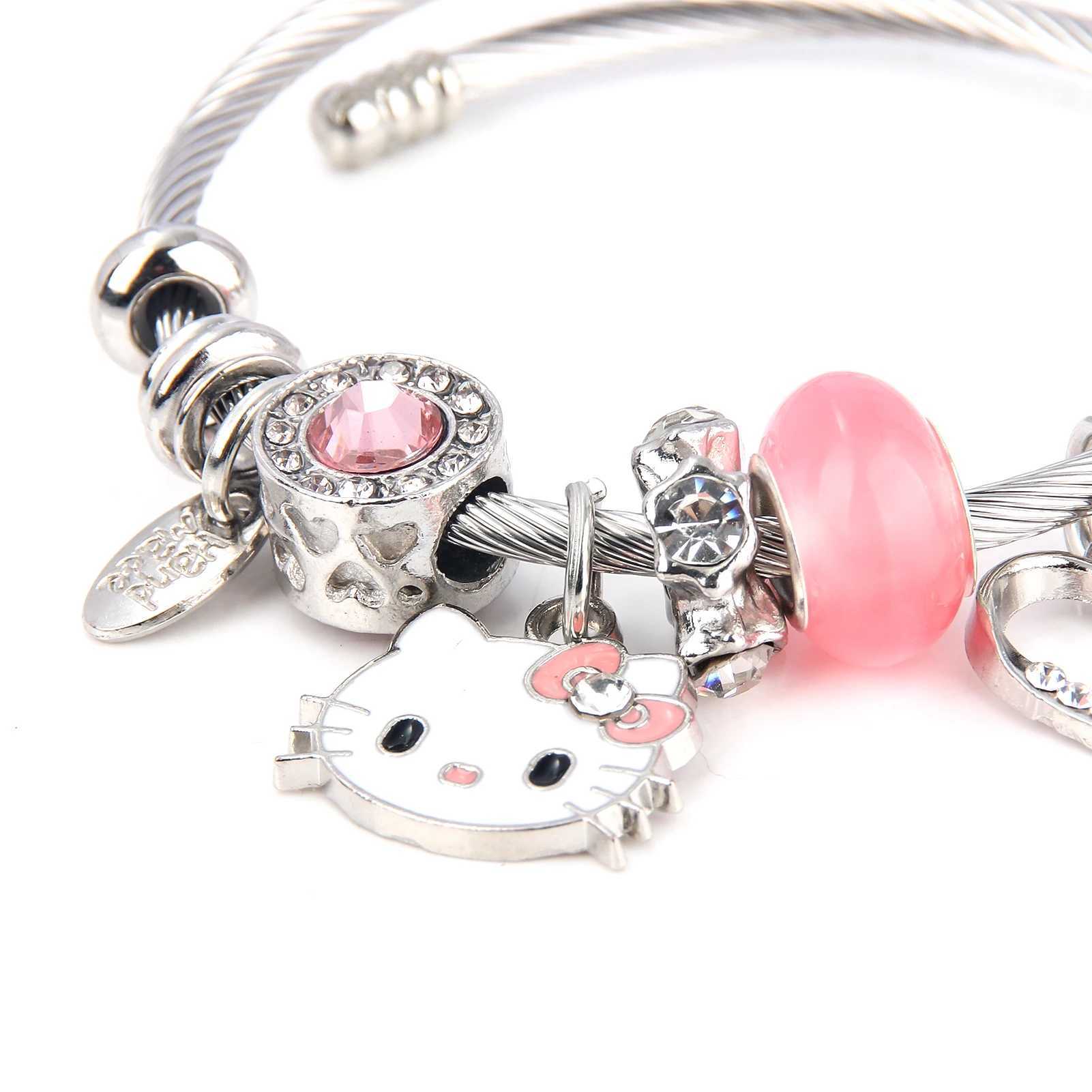 Sanrio Cute Girl Sanrio Pink Hello Kitty Colorful Enamel Bracelet Pendant Detachable DIY Bracelet Cosplay Props Gift for Women Jewelryw250716