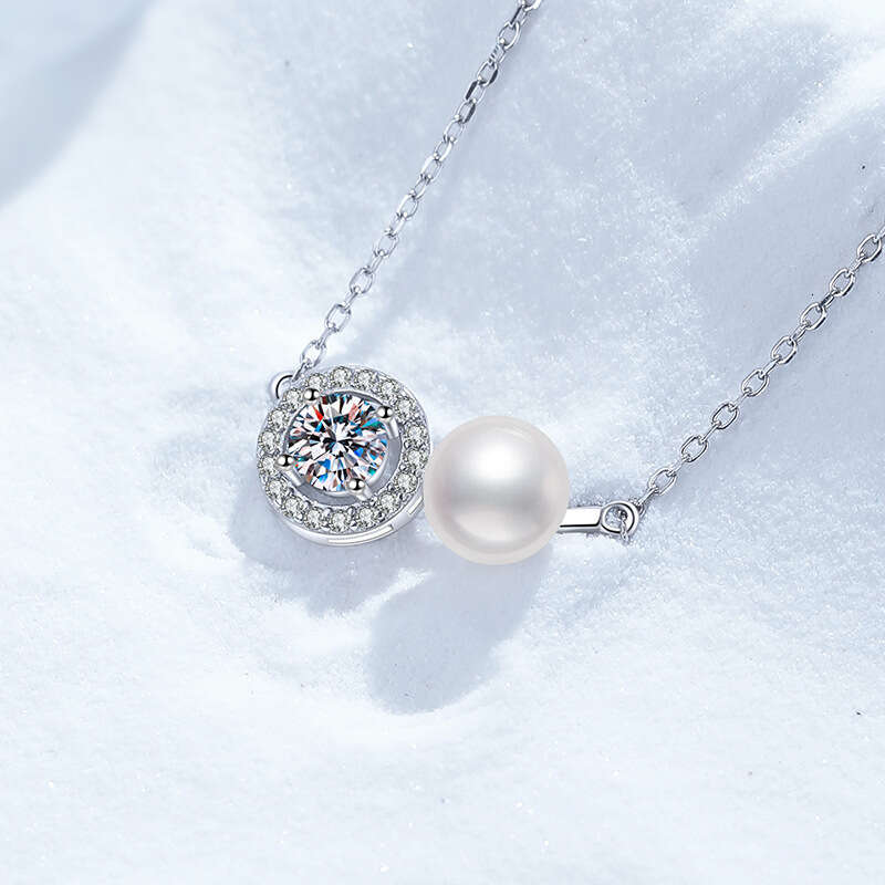 S925 Pure S925ier MoiS925S925anite Natural FreS925hwater Pearl Pendant S925imple Round Necklace 143