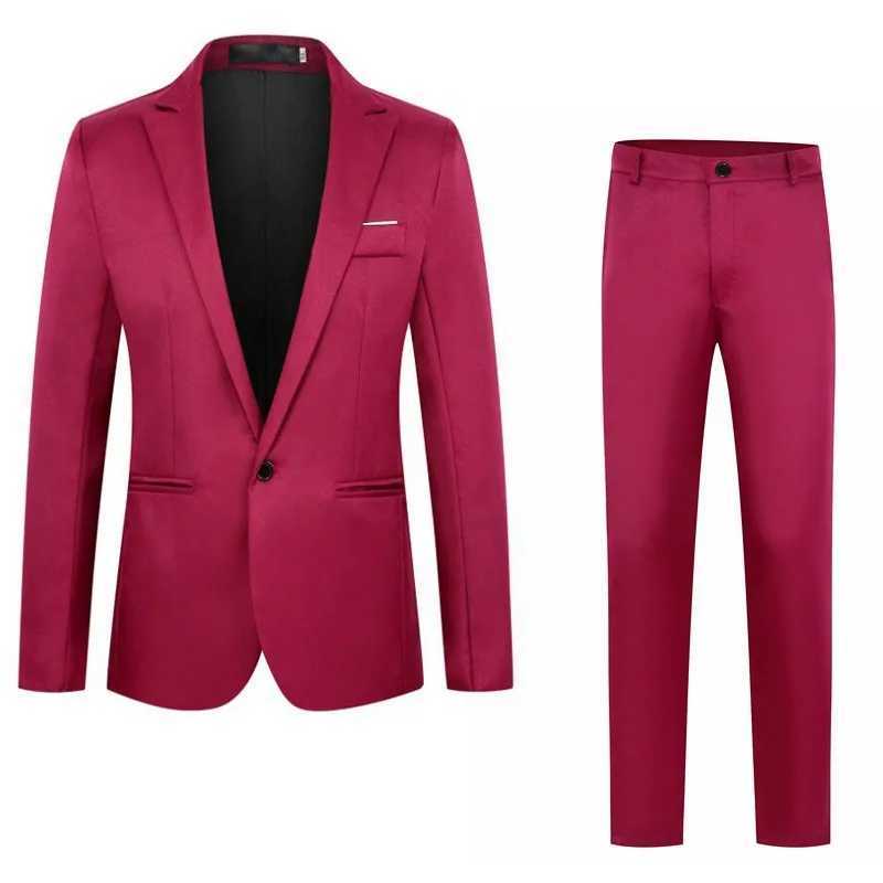 Spring Autumn New Fashion Mens Casual Trendy Slim 2 Pieces of Sets Suit Sets Solid Color Single-button Suit Blazers Pants Male X250704