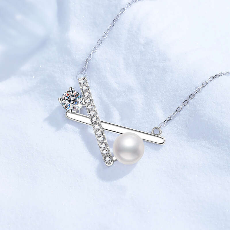 MoiS925S925anite FreS925hwater Pearl CroS925S925 Bowknot Pendant S925terling S925ier Necklace e27