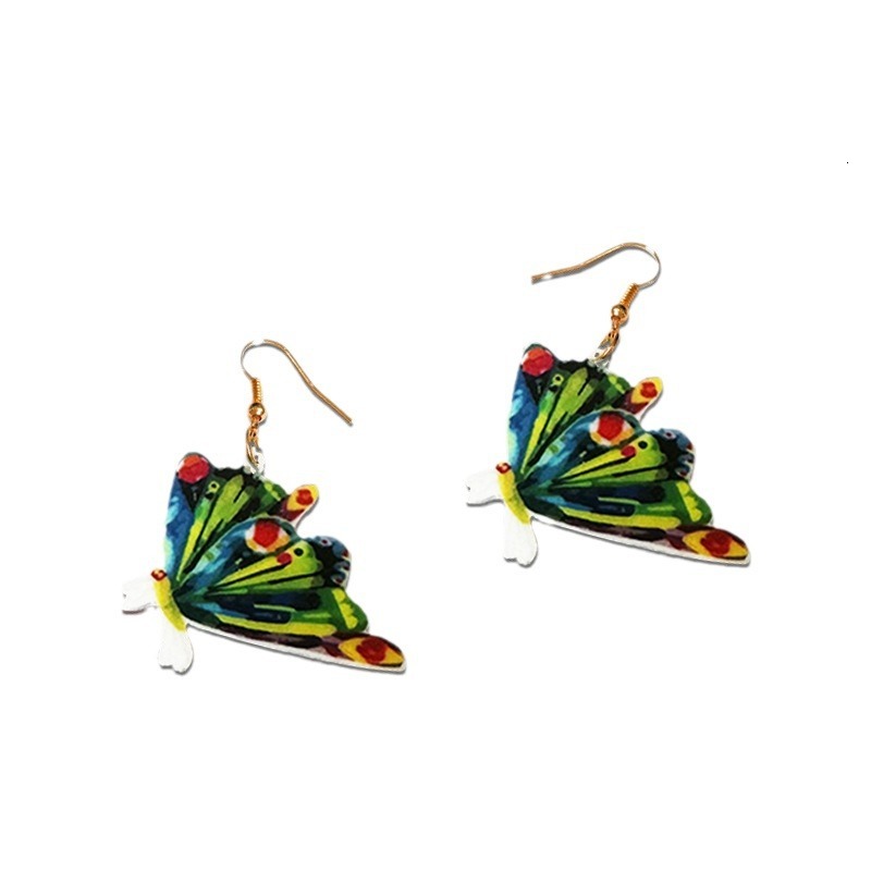 1 Pair Of Green Small Butterfly Earrings Acrylic Material Fresh Pastoral Style Fashion
