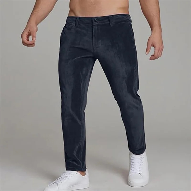 Men s Stylish Fit Corduroy Trousers Mid Rise Solid Color Casual Tapered Pants Long Straight Leg Pants 250704