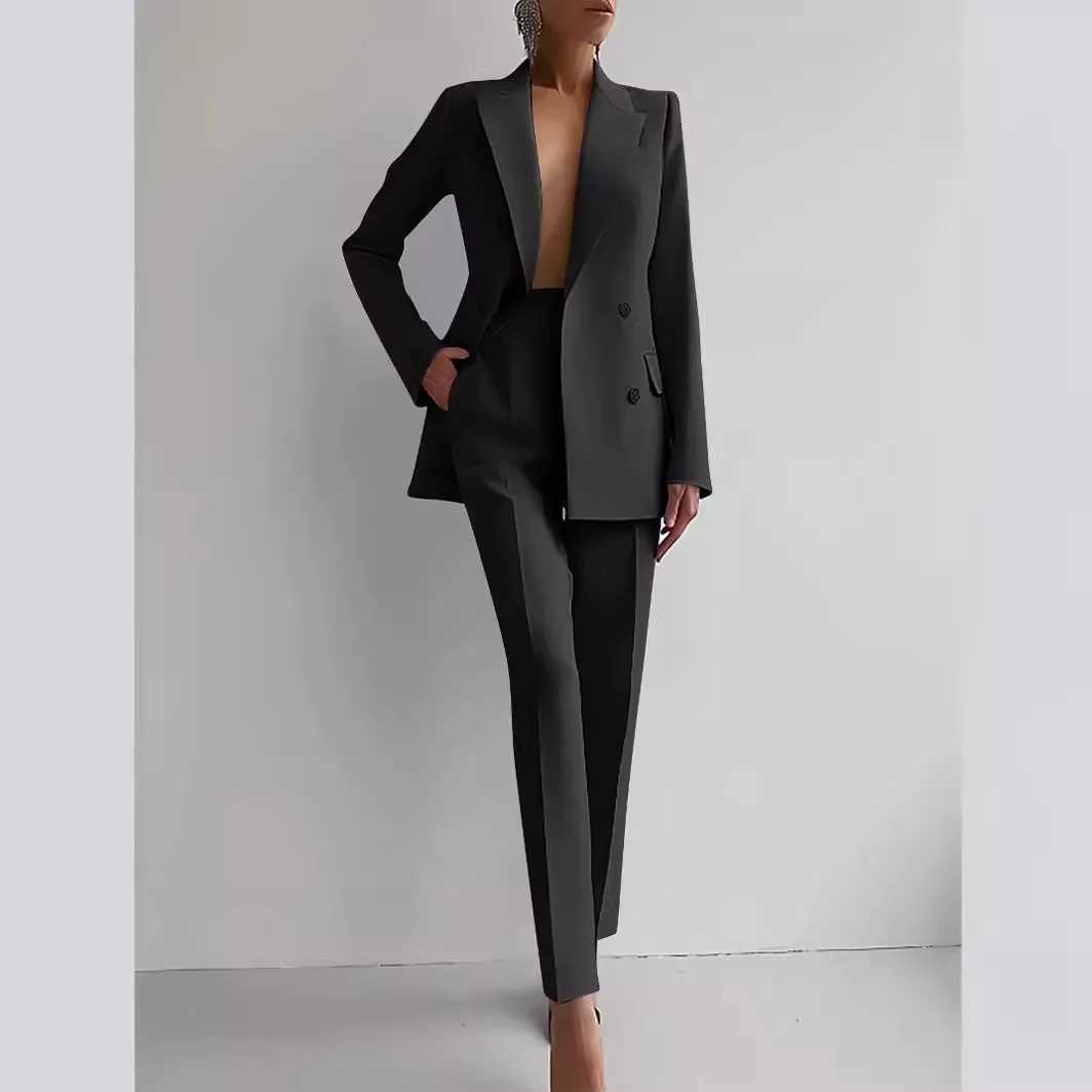 office blazer pants two piece set womne fashion buton suit coats two piece sets autumn winter fashion casual solid pant sets X250704