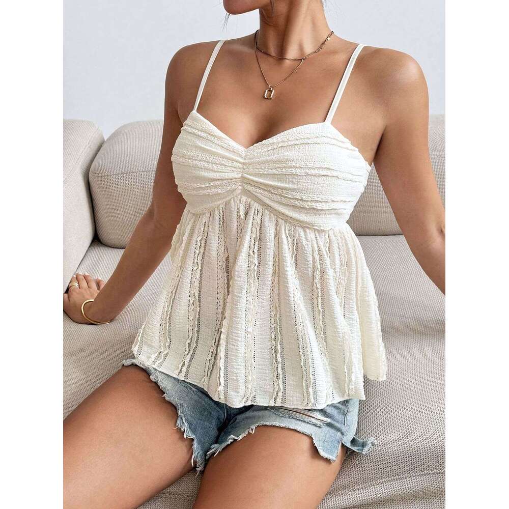 2025 New Summer Sexy Chiffon Lace Trim Camisole Top European and American Style Casual Fashion Trendy Clothing