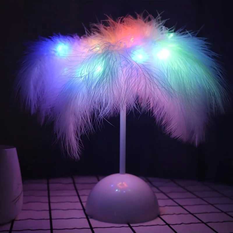 LED Feather Table Lamp Warm White Light Tree Feather Night Light Girl LED Wedding Decorative Lights Birthday Gift Home Decor NewXJ250703