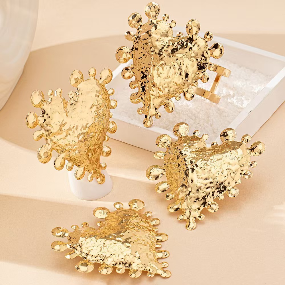 Niche Design Red Heart Earrings Ring Bracelet Light Exquisite Jewelry Set