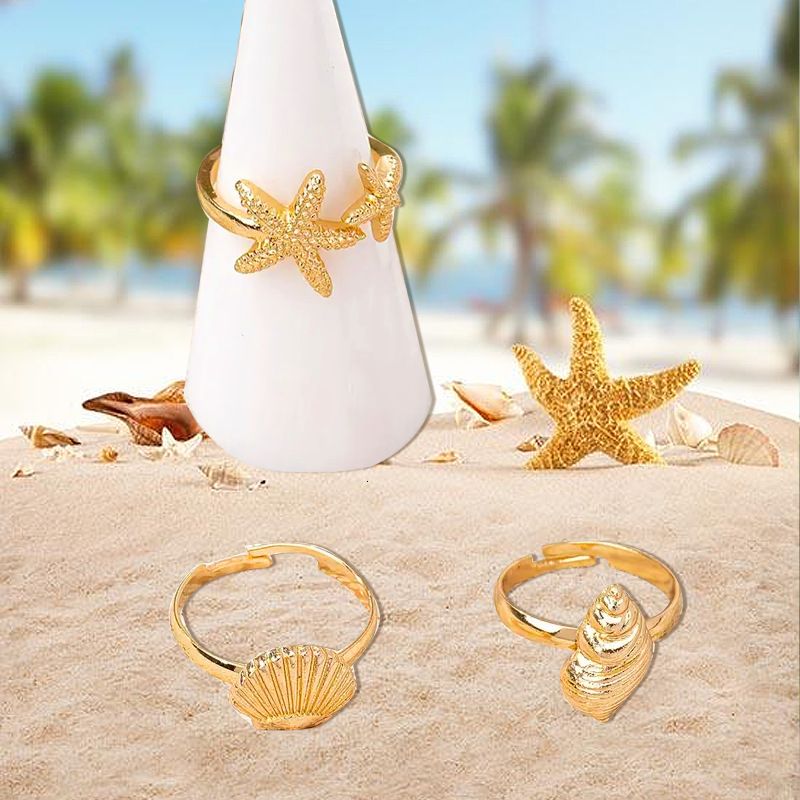 1 Piece Ocean Series Starfish Conch 3-Piece Set Beach Sea Vacation Style Ring Jewelry