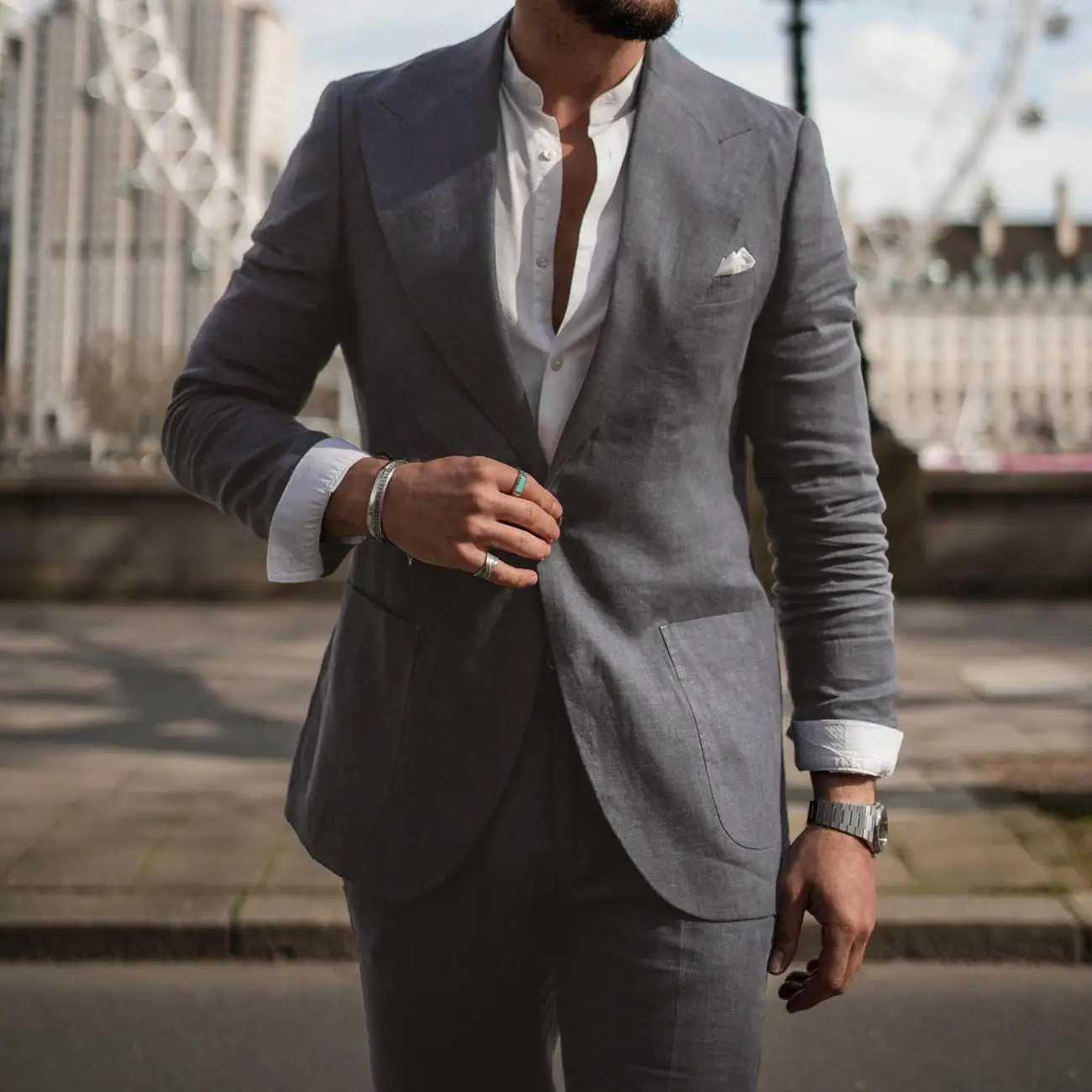 Korean Version Linen Solid Color Business Two-piece Set Mens Spring New Casual Back Slit Single Button Lapel Suit + Trousers X250704