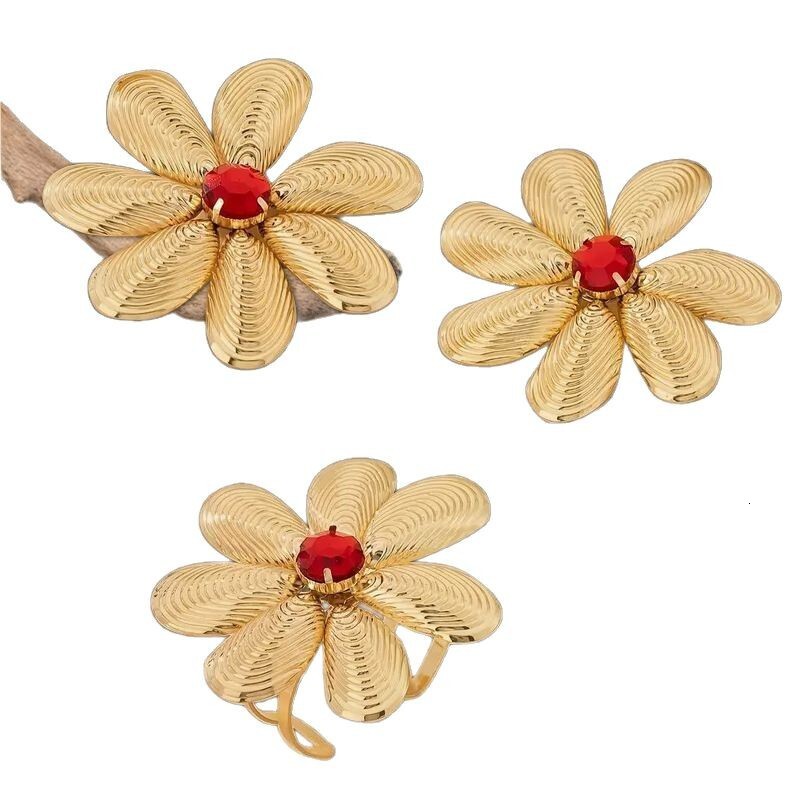 Fashion Exaggerated Flower Bracelet and Ring Set Elegant Versatile Unique Niche