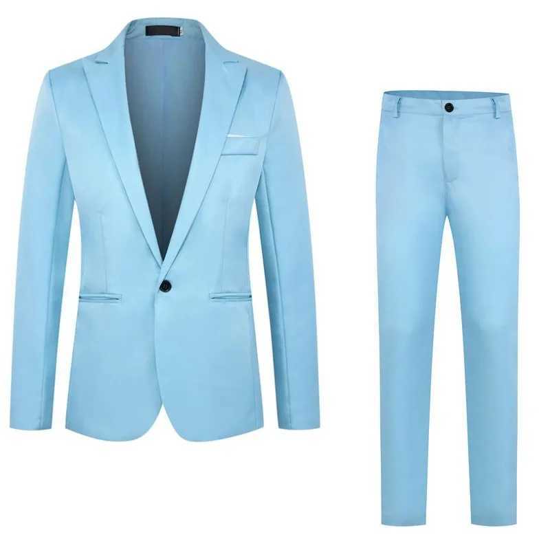 Spring Autumn New Fashion Mens Casual Trendy Slim 2 Pieces of Sets Suit Sets Solid Color Single-button Suit Blazers Pants Male X250704