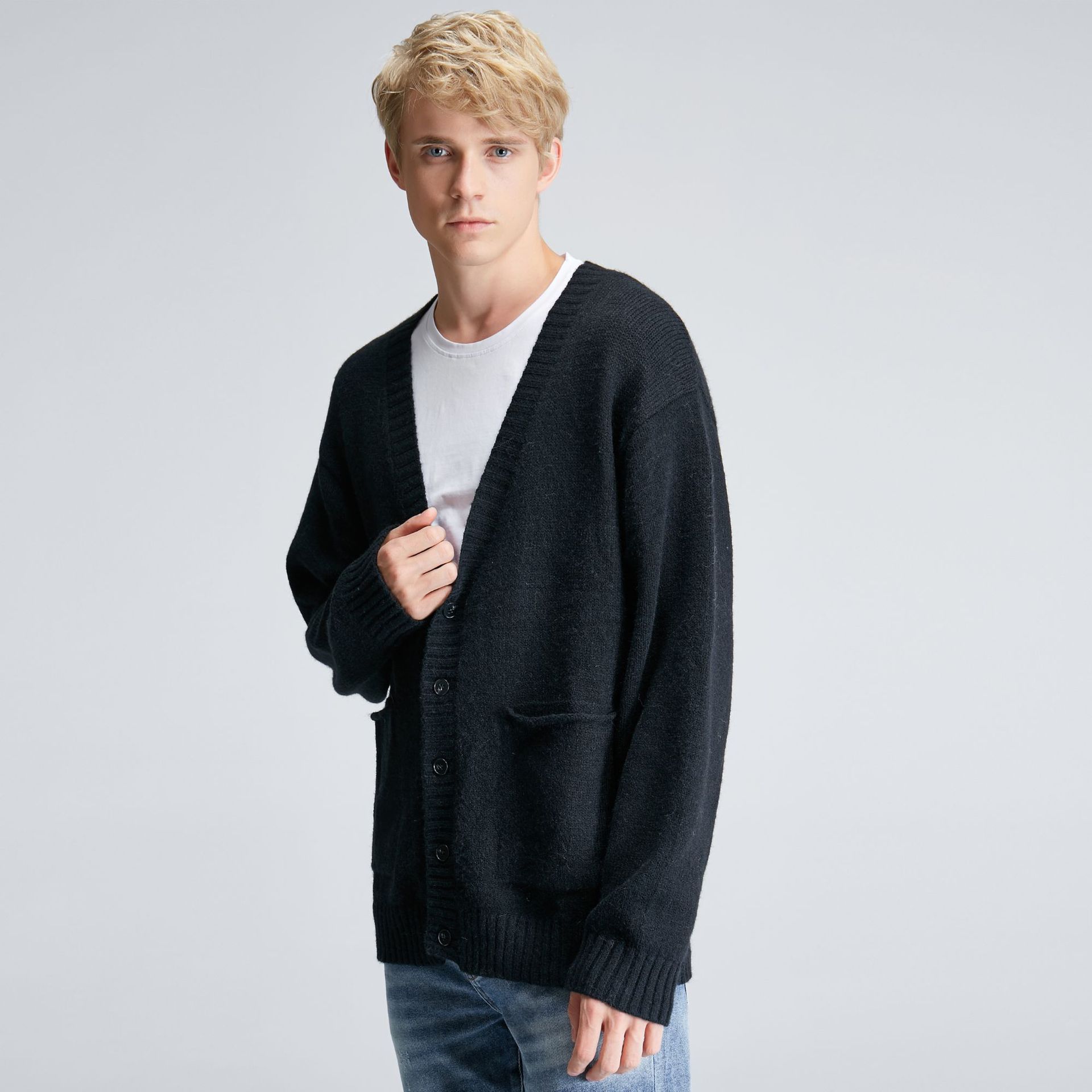 Men's Sweaters 2023 Men Solid Color V-neck Cardigan Long Sleeve Slim Single-Breasted Knitted Shirt Coat