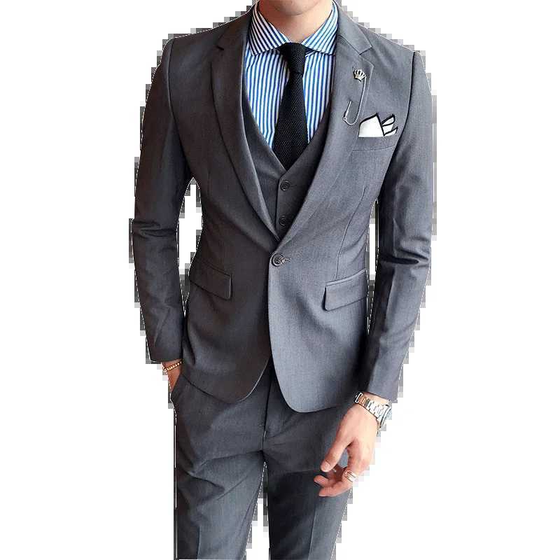 Boutique mens business casual suit suit summer thin section solid color suit dress three-piece suit X250704