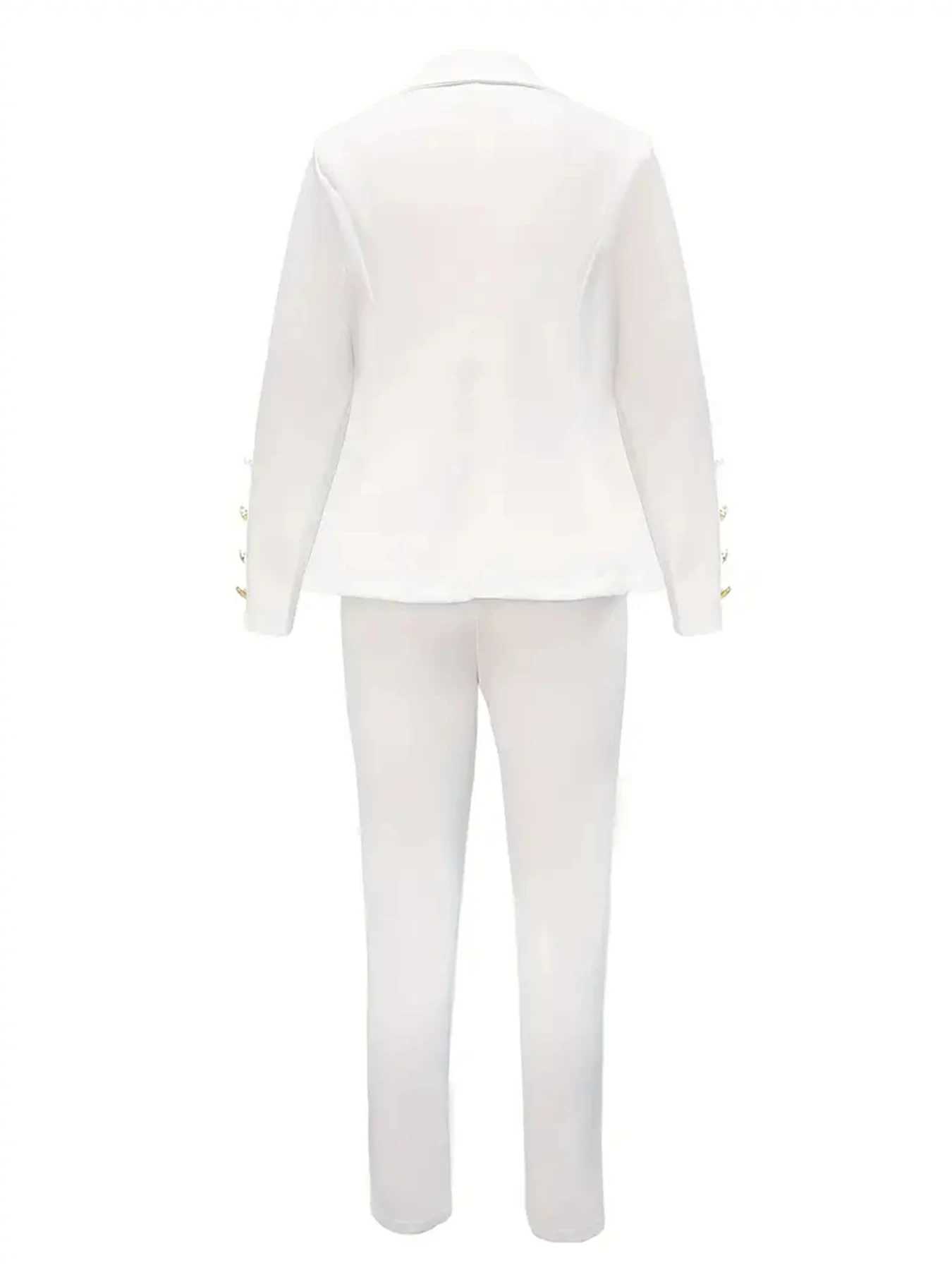 Womens White Two-Piece Suit Set Double Breasted Long Slved Lapel Suit Jacket and High Waisted Slim Pants X250704