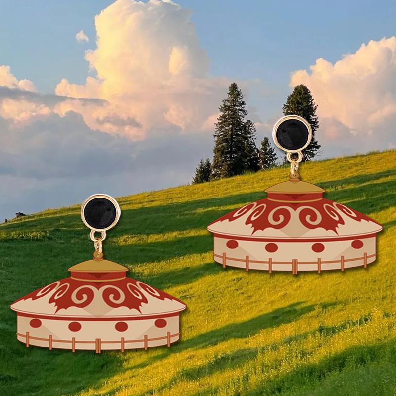 1 Cartoon Creative Mongolian Yurt Earrings Personality Versatile Trendy Accessories