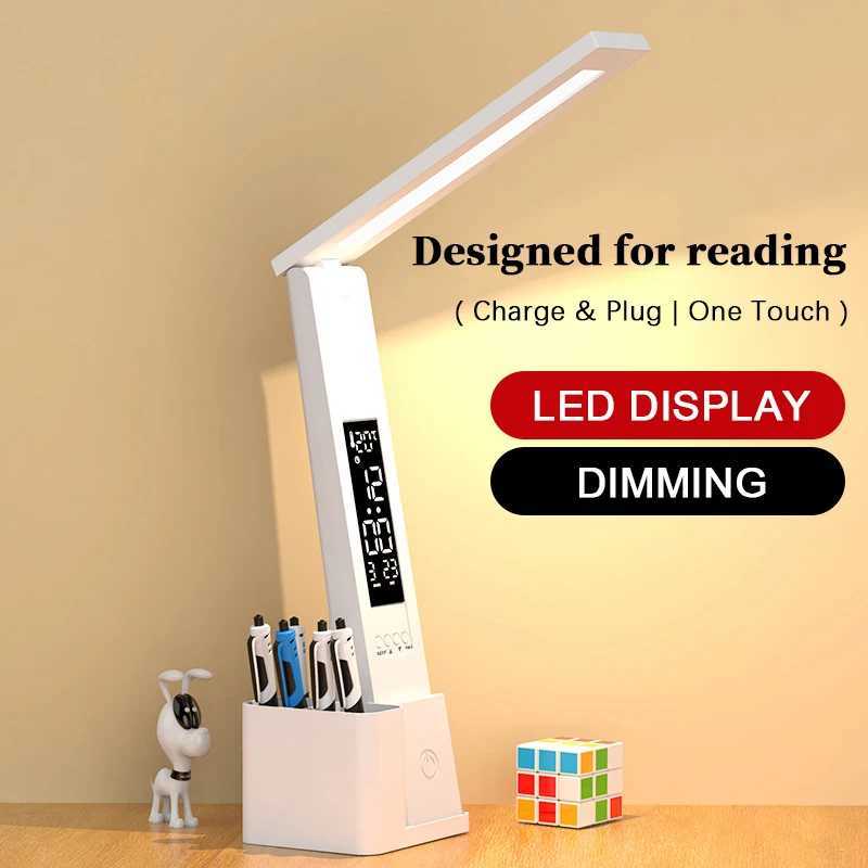 LED Desk Lamp USB Dimmable Touch with Calendar Temperature Clock Night Light Foldable Table Lamp for Study Reading LampXJ250703