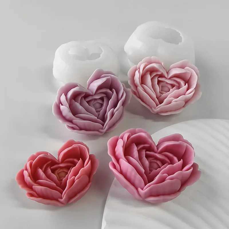 Rose Candle Molds Heart Shape 3D Rose Flower Molds Silicone Valentines Day Silicone Molds for Making Candle Resin Soap Aromathe W250704