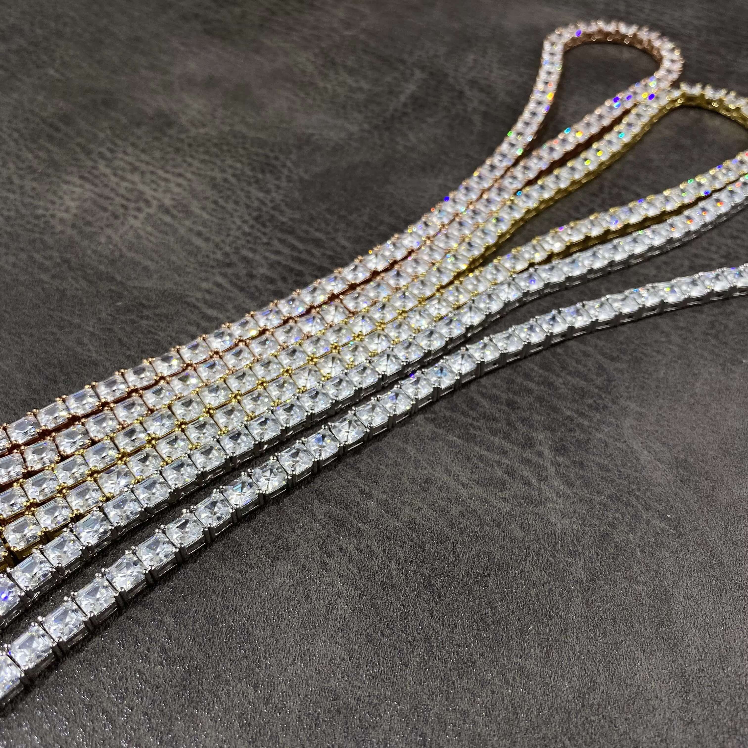 Custom High Quality New Trendy Design HipHop Style Jewelry 4mm 5mm Iced Out Baguette Tennis Necklace Chain for Men