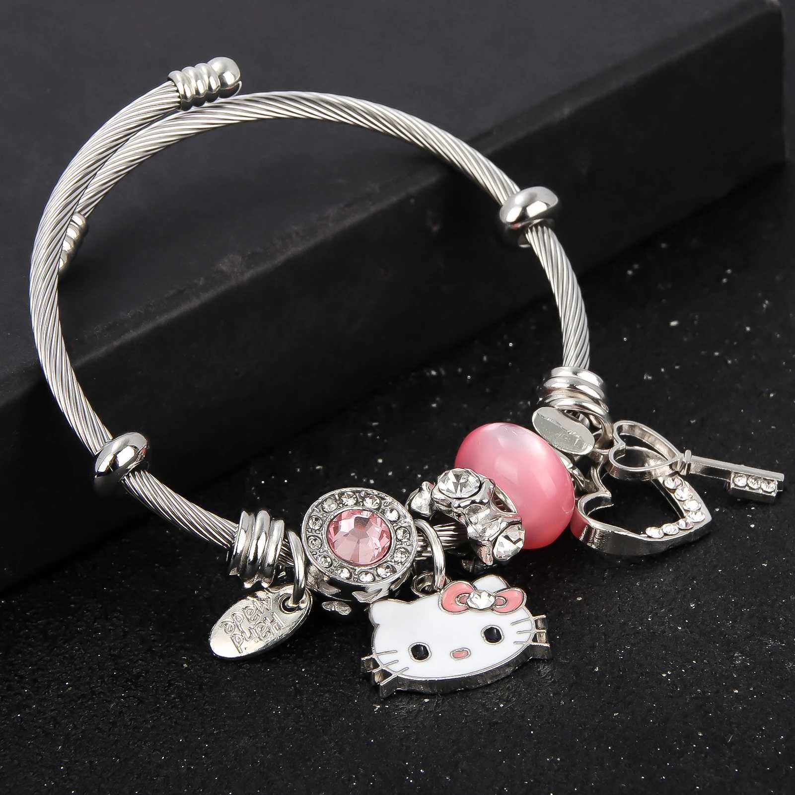Sanrio Cute Girl Sanrio Pink Hello Kitty Colorful Enamel Bracelet Pendant Detachable DIY Bracelet Cosplay Props Gift for Women Jewelryw250716