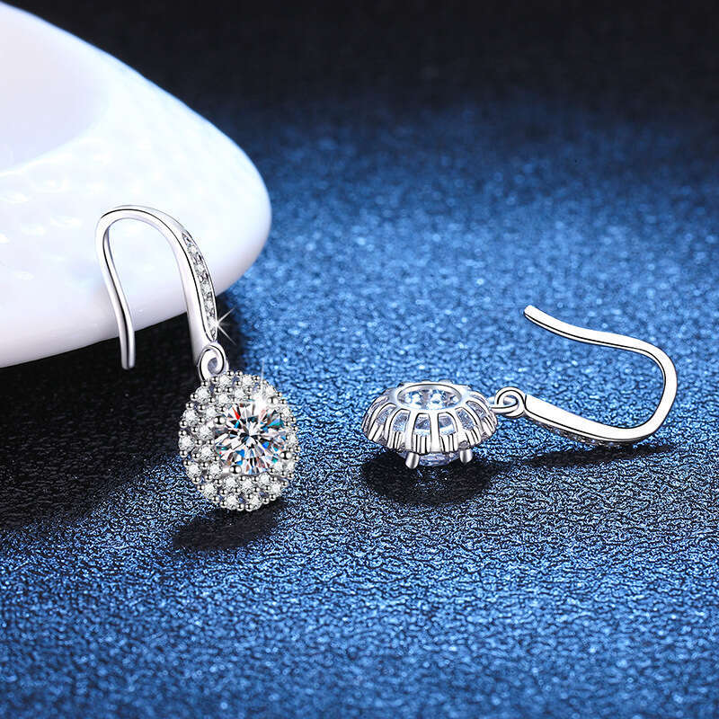 S925 Pure S925ier Plated PT950 S925parkling S925tar Micro Inlaid D Color MoiS925S925anite EarringS925 for Women 4c3