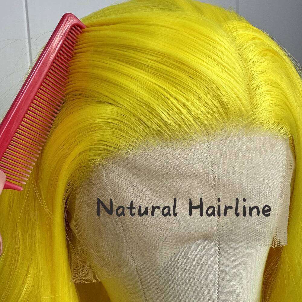 Long Synthetic Loose Front for Natural Cosplay Lace Body Wave Women Use Yellow Wig Party