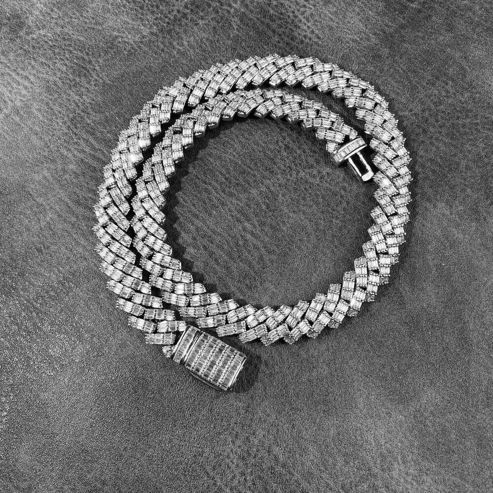 Wholesale Hop Diamond Cuban Link Necklace Baguette CZ Chain Iced Out Prong Cuban Link Chain Fashion Men Jewelry