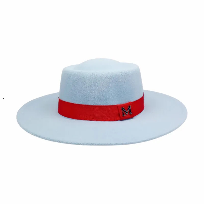 Winter Women Red Wool Felt Fedora Hat 8CM Wide Brim ladies elegant retro style British jazz hat Panama Hat 250701