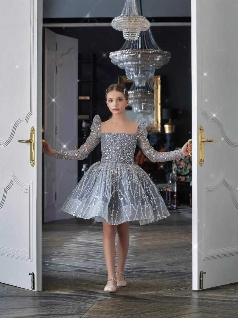 High-end light luxury girl princess skirt, birthday dress skirt, performance dress, first birthday banquet tuzze, host piano evening dress L250704