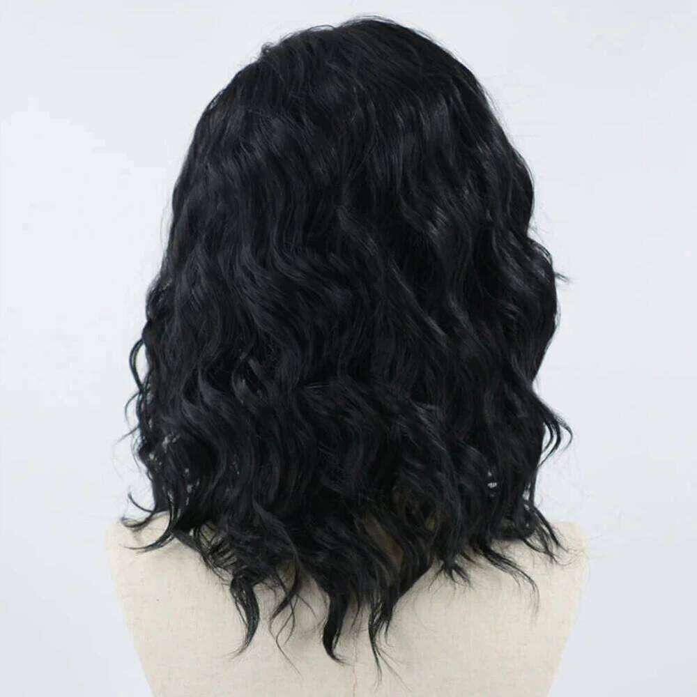 AIMEYA Short for Women Synthetic Front Black Wave Bob Lace Wig Pre Plucked Hairline Cosplay Part Wigs Daily Used