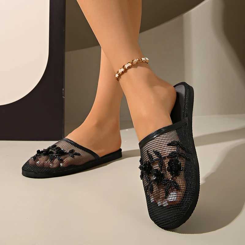 2025 Hot Sale Shoes for Women Baotou Womens Slippers Fashion Crystal Floral Daily Slippers Women New Mesh Flat Slippers Zapatos W250704