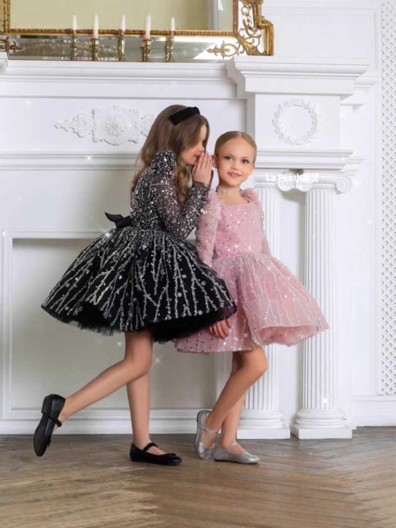 High-end light luxury girl princess skirt, birthday dress skirt, performance dress, first birthday banquet tuzze, host piano evening dress L250704