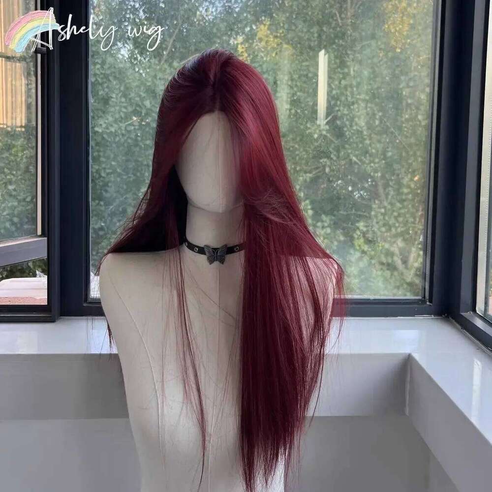 Women Long Straight Hair Headband Lace Front Wig Cosplay Temperament for Daily Use Lolita Black Synthetic Wigs
