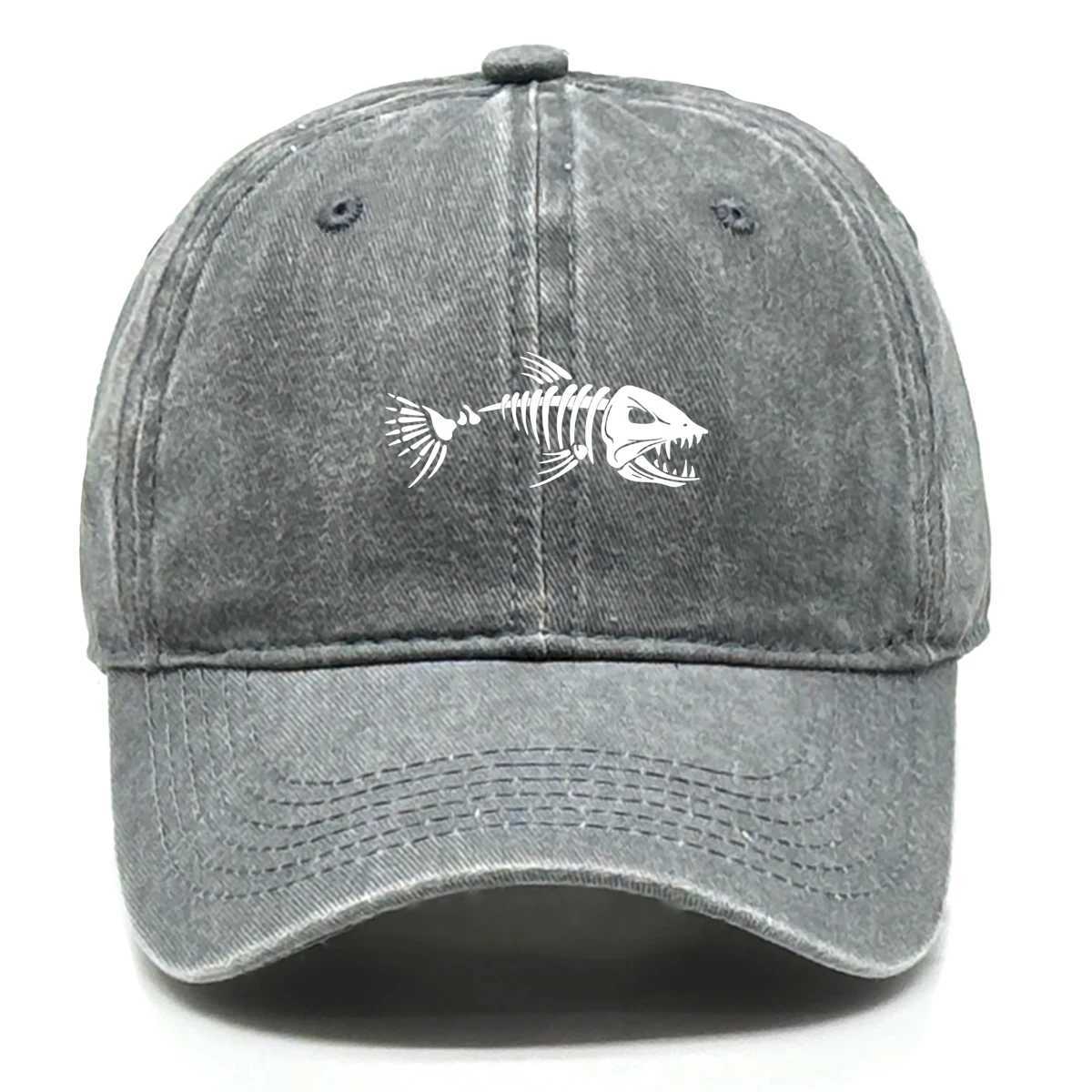 White Fish Bones Print AdjustableRetro Baseball Cap Wans Cap DistressedFashionSnapback Caps Ideal Cho For Wen Men X250704