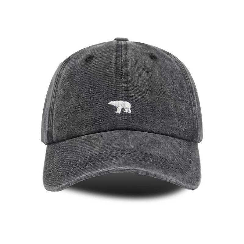 Summer Baseball Cap - Vintage Washed Polar Bear Print Korean Style Sun Hat for Students Breathable Adjustable Trendy Snapback X250704