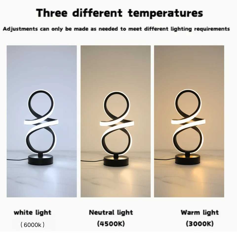 Creative spiral LED table lamp adjustable in 3 colors USB power supply suitable for home bedrooms offices and study rooms. XJ250703
