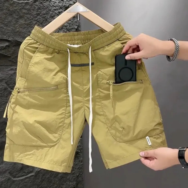 Summer Slim Casual Pocket Zipper Shorts Loose QuickDrying Outdoor Sports Workwear Mens Capre Pants 250704