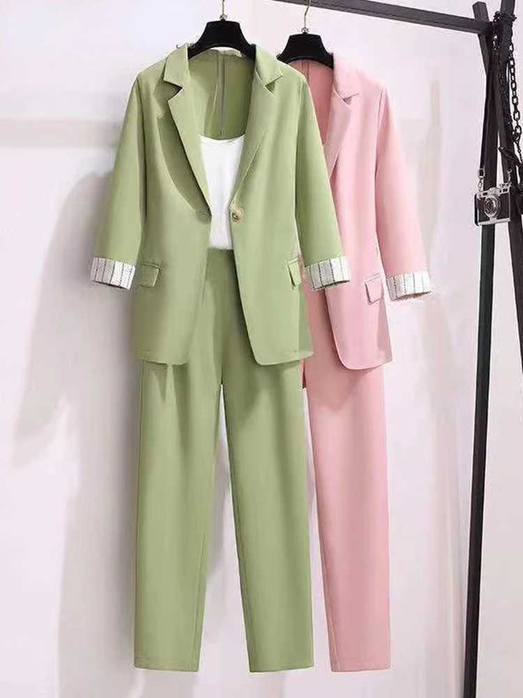 2025 spring new plus size Korean elegant womens suit female blazer leisure pants Twd suit jacket thr piece jacket pants set X250704