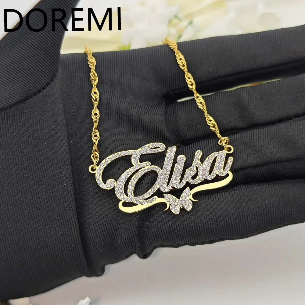 DOREMI Stainless Gold Custom Name Necklace Anniversary Personalized Gifts Custom Diamond Name Necklace Bling Name Necklace 250701