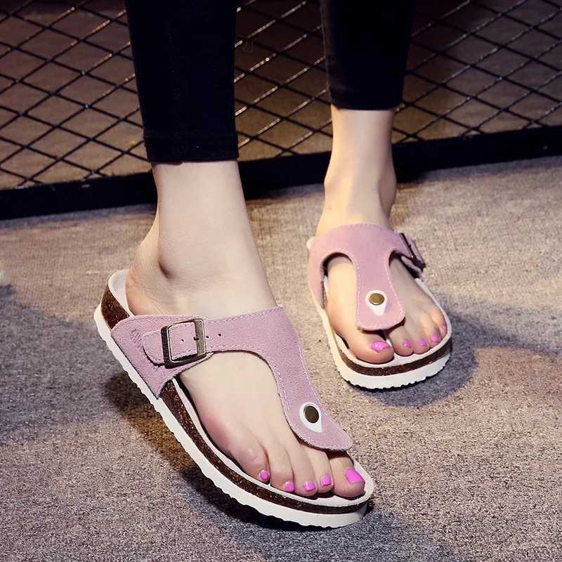 Fashion Women Men Leather Flip Flops With Arch Support Cork Footbed Slide Sandals For Ladies Girls Comfortable Beach Slippers W250704