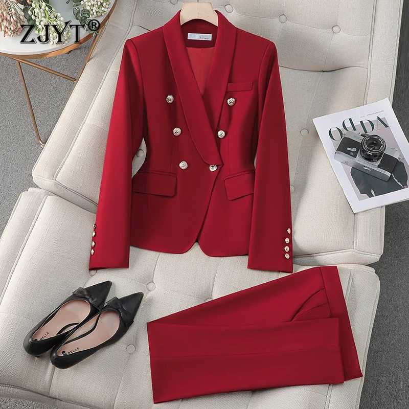 ZJYT Spring 2025 New Office Lady Business Formal Blazer Set Pants 2 Pieces Womens Outfit Elegant Plus Size Jacket Trousers Suit X250704