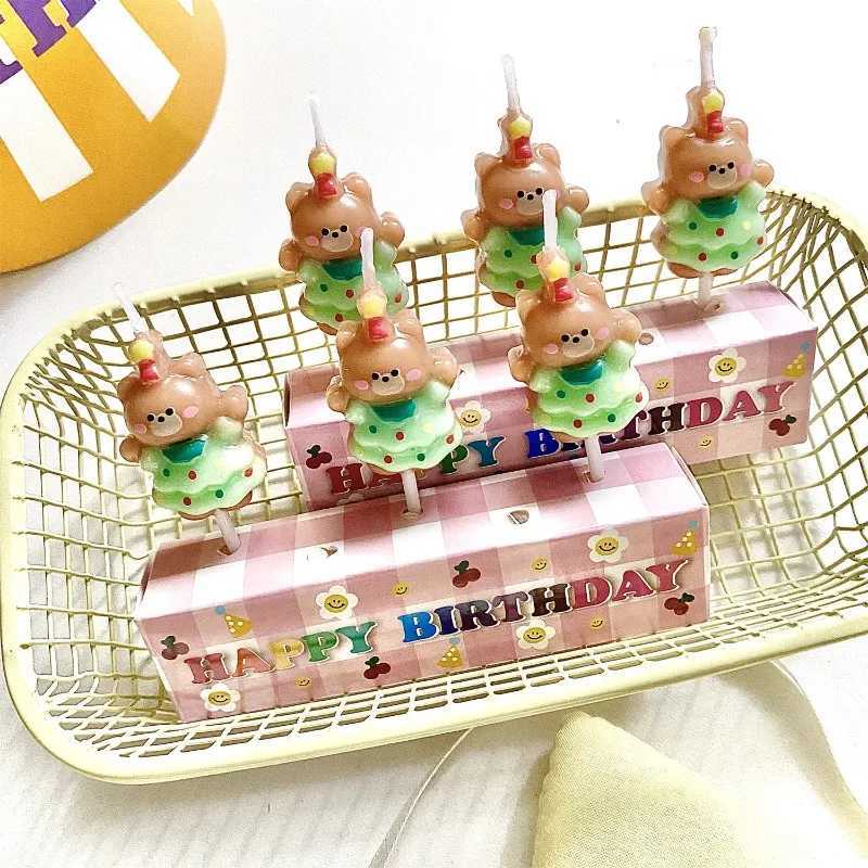 3pcs Wear Skirt Bear Candles Kids Birthday Cake Decoration Cake Toppers Cartoon Bear Birthday Candle W250704