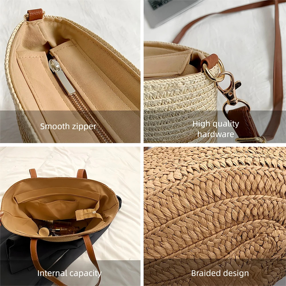 Knitted Straw Bag Large Capacity Shoulder Bags Woven Basket Handbag Bohemia Shopper Satchel Womens Beach Versatile Bag 250701