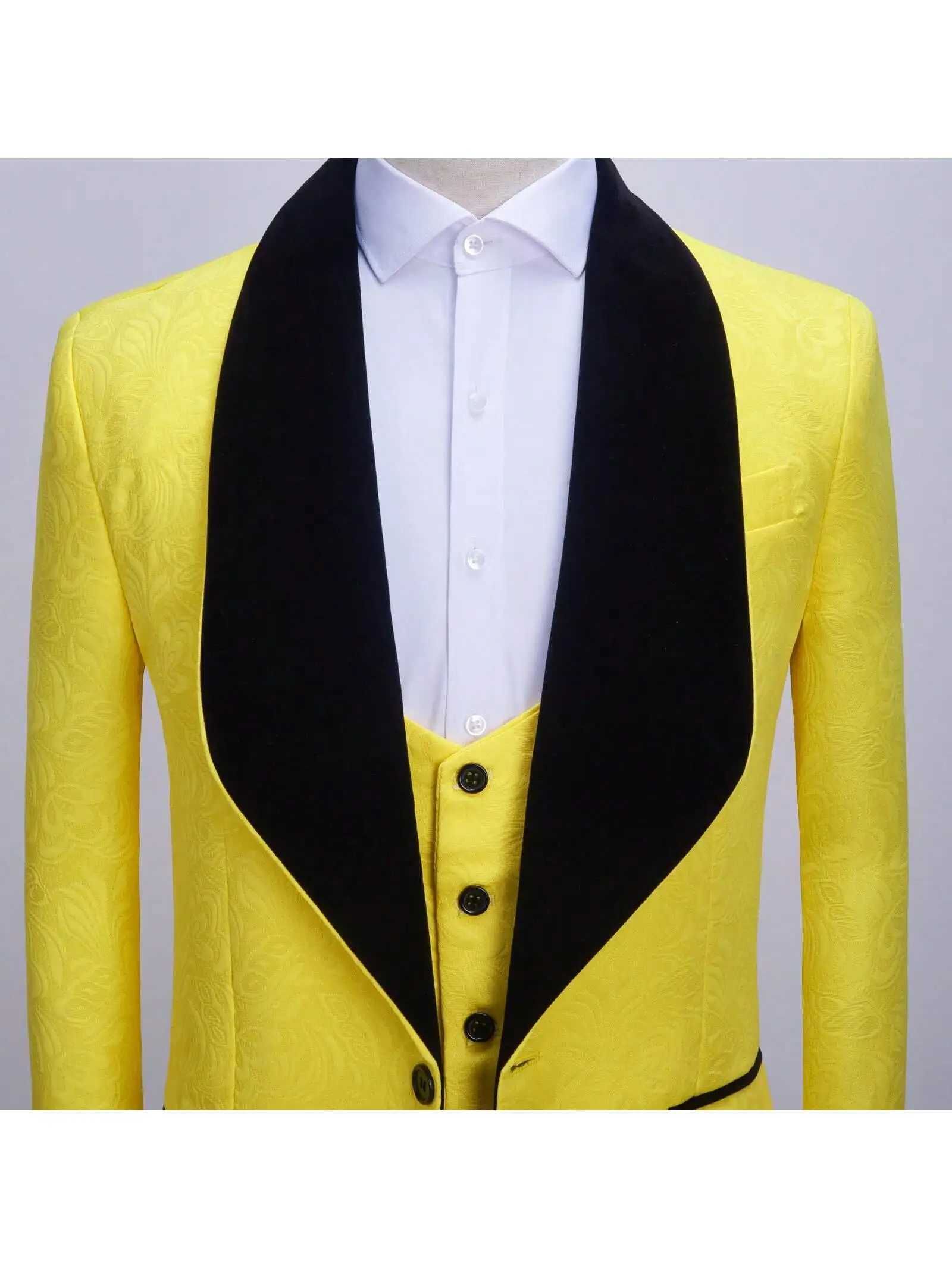3-Piece Floral Tuxedo for Men Jacquard Slim Suit Set Paisley Blazer Vest and Pants for Prom Wedding X250704