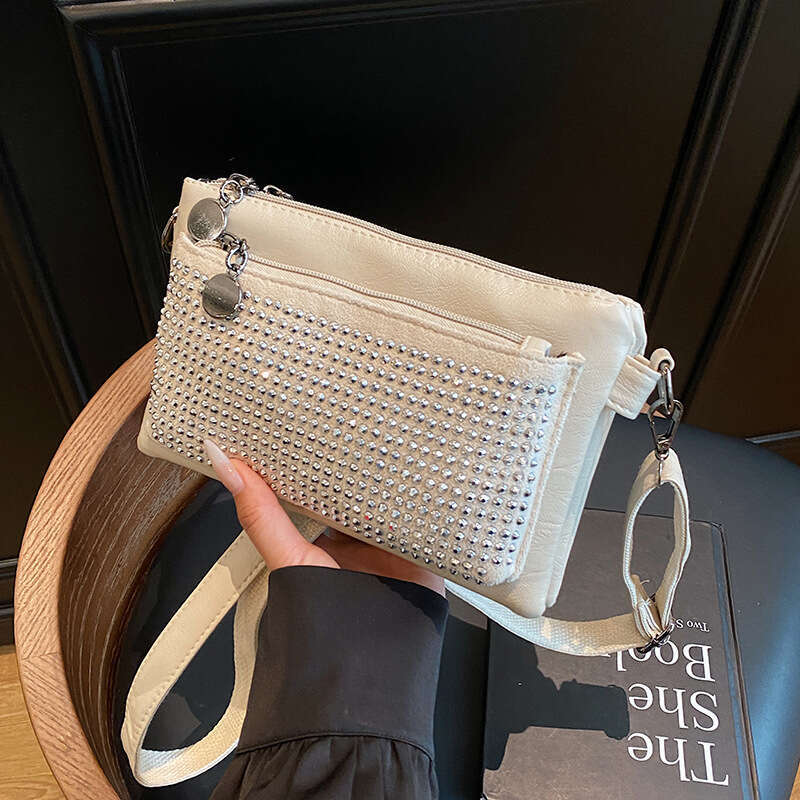 Fashion Rivet Soft Leather Trendy Small Square Multi-layer Women's New Casual Shoulder Crossbody Bag