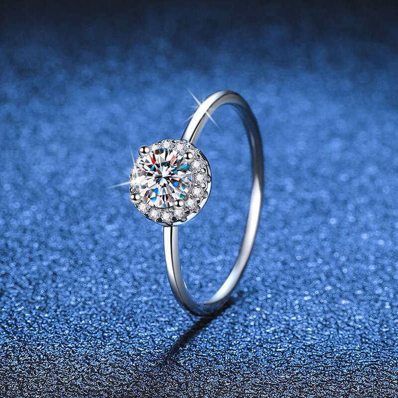 S925 Pure S925ilver Round Bag Engagement MoiS925S925anite Row Diamond Ring 36b