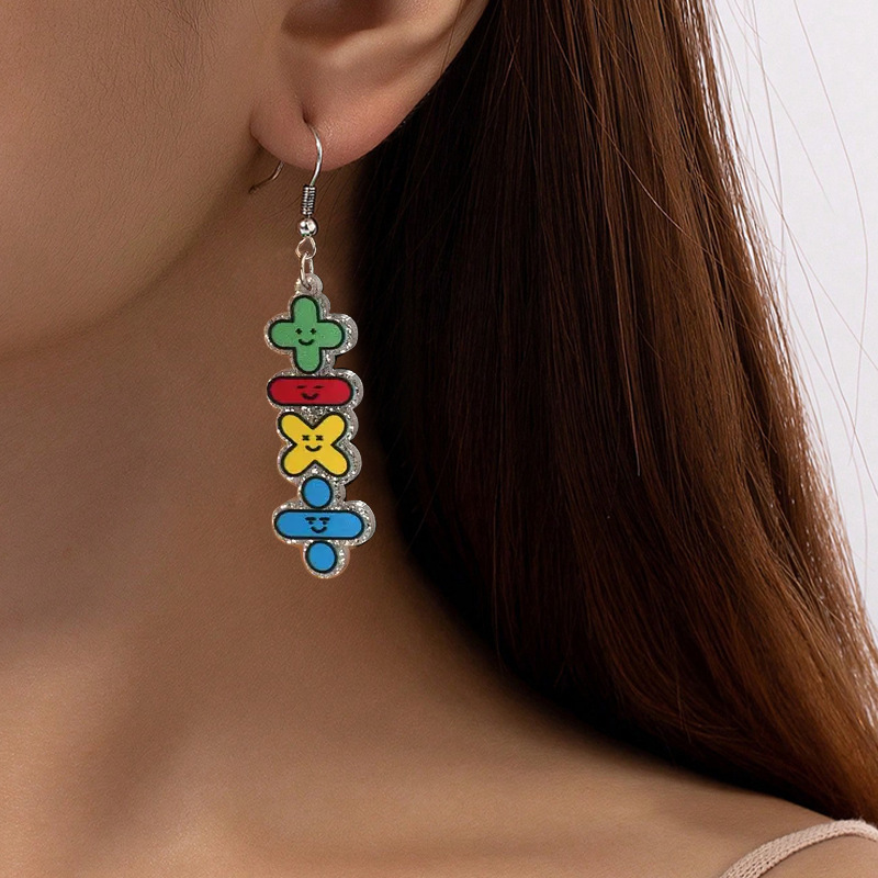 Korean Style Colorful Glitter 3D Printed Addition Subtraction Multiplication Division Cute Symbol Earrings Jewelry