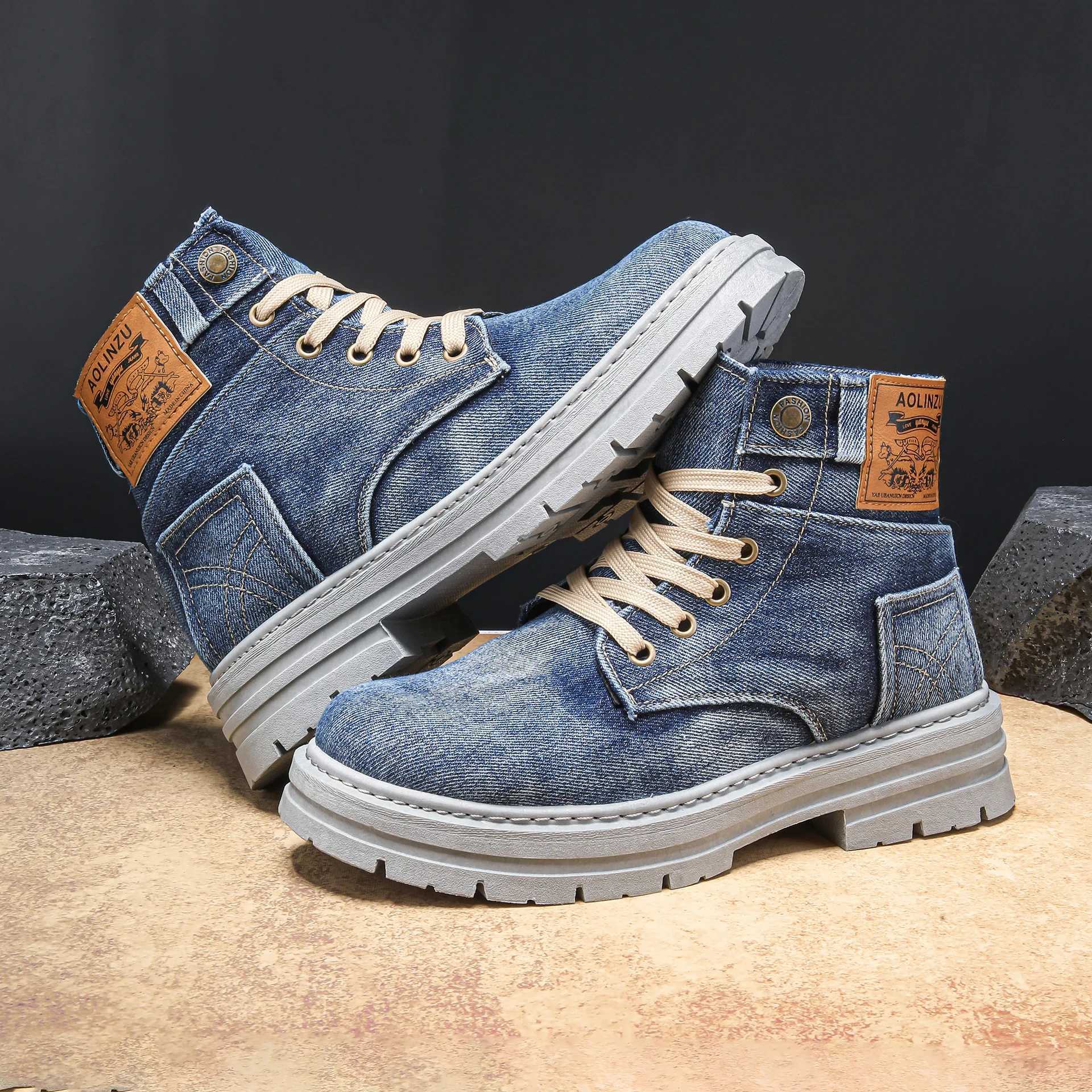 Canvas Boots for Men Trendy Working Shoes High Top Men Ankle Boots Outdoor Street Style Platform Boots botas masculino Z250704